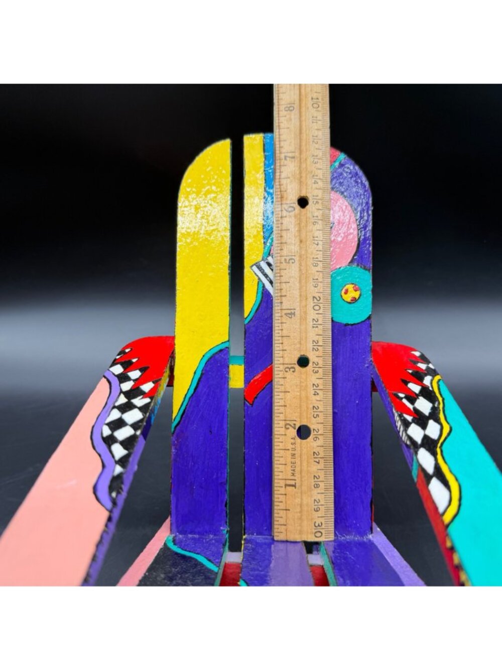 Adirondack Style Chair Doll Miniature 90s Rad Pop Art Abstract Wood Hand Painted - Picture 15 of 15